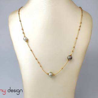  18k gold- bar necklace mixed 6 southsea pearls